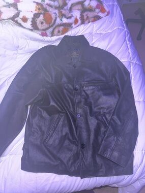 Men's Black Leather Button-Up Jacket - Unbranded